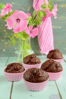 closeup of Baked Chocolate Muffins