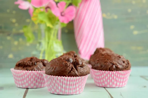 Closeup Baked Chocolate Muffins —  Fotos de Stock