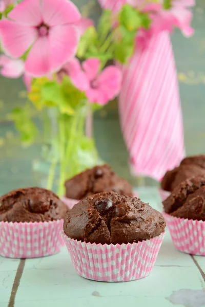 Closeup Baked Chocolate Muffins — Stockfoto