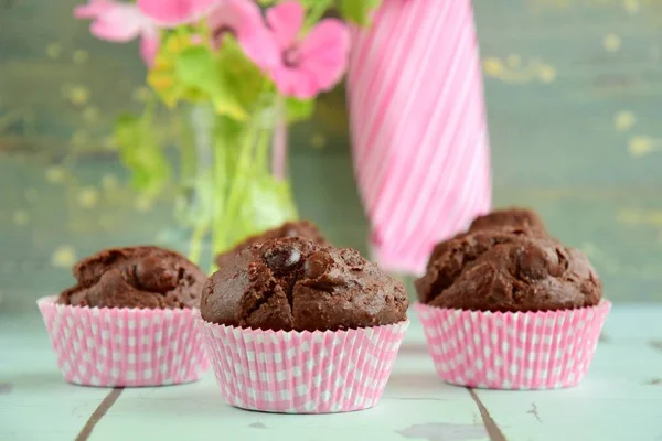 Closeup Baked Chocolate Muffins —  Fotos de Stock