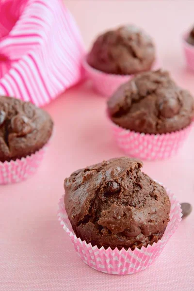 Closeup Baked Chocolate Muffins —  Fotos de Stock