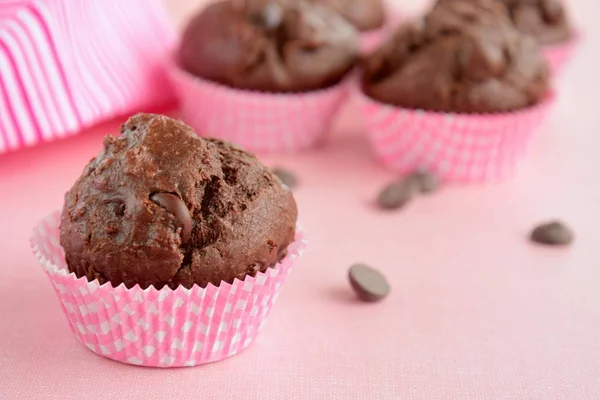 Closeup Baked Chocolate Muffins — Fotografia de Stock