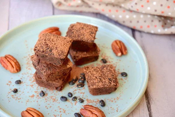 Brownies Nuez Frijol Negro Chocolate — Foto de Stock