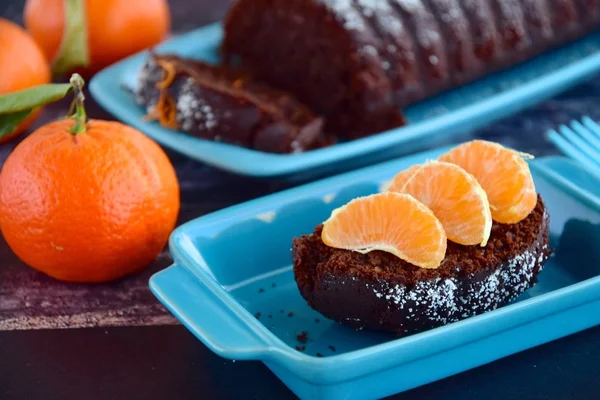 Bolo Clementina Amêndoa Chocolate Decorar Com Açúcar Raspas — Fotografia de Stock