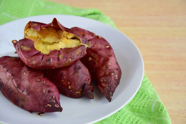 Baked Organic Sweet Potatoes Plate — Stock Photo, Image