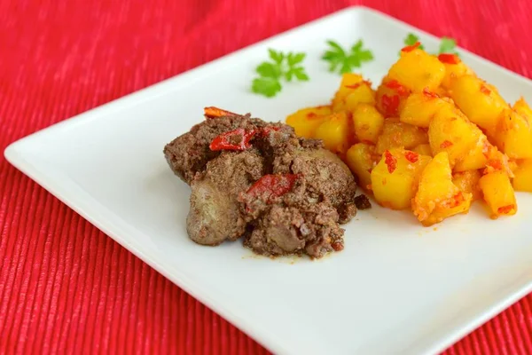 Sambal Goreng Ati Kentang Cozinha Indonésia Fígado Picante Frango Batatas — Fotografia de Stock