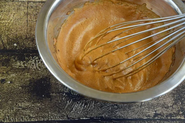 Making Dalgona Coffee Foam Balloon Whisk Viral Whipped Coffee — Stock Photo, Image