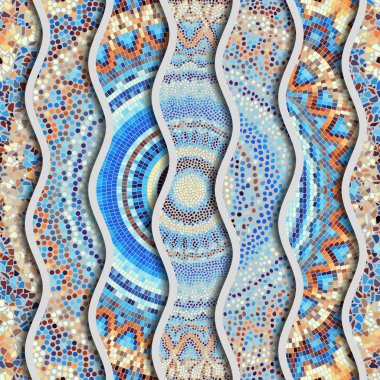 Kabartma dalgalar dekoratif mozaik döşeme desenleri