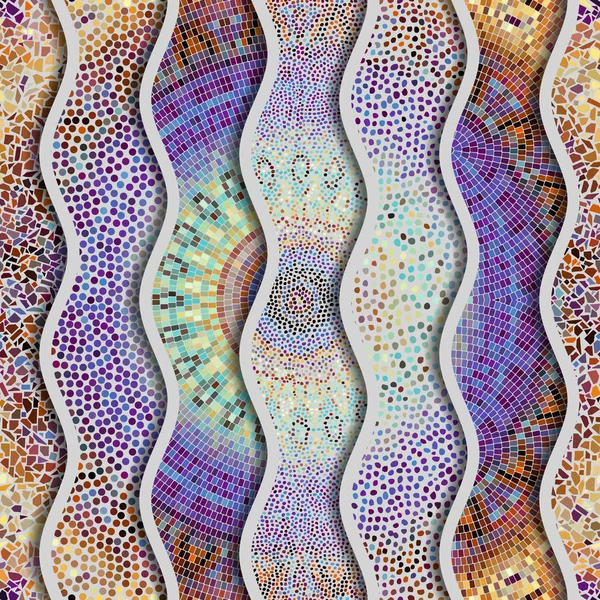 Relief gelombang ornamental mosaik pola ubin - Stok Vektor