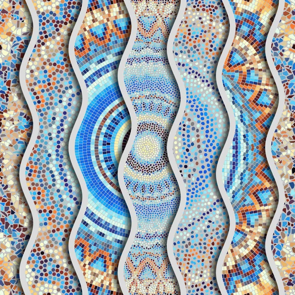 Kabartma dalgalar dekoratif mozaik döşeme desenleri — Stok Vektör