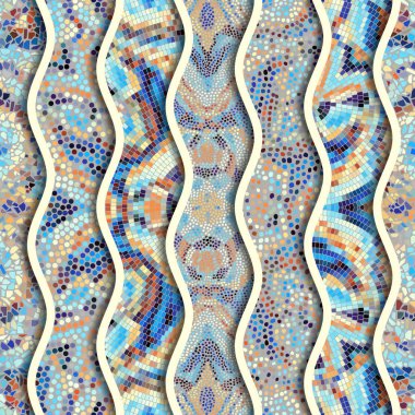 Kabartma dalgalar dekoratif mozaik döşeme desenleri