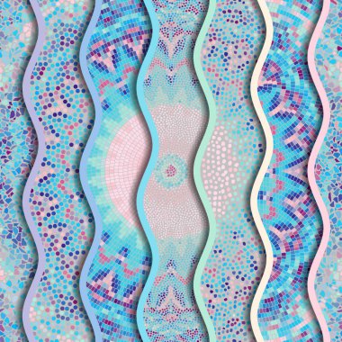 Kabartma dalgalar dekoratif mozaik döşeme desenleri