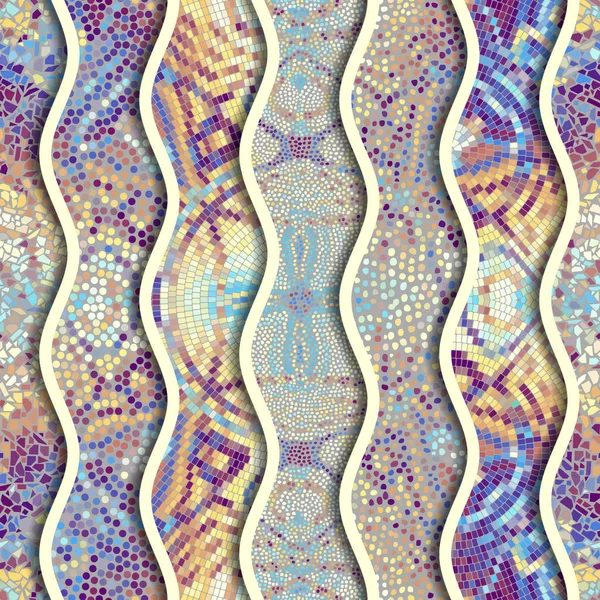 Kabartma dalgalar dekoratif mozaik döşeme desenleri — Stok Vektör