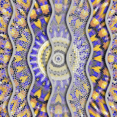 Kabartma dalgalar dekoratif mozaik döşeme desenleri