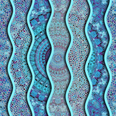 Kabartma dalgalar dekoratif mozaik döşeme desenleri