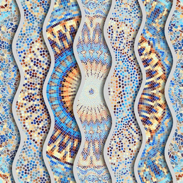 Relief gelombang ornamental mosaik pola ubin - Stok Vektor