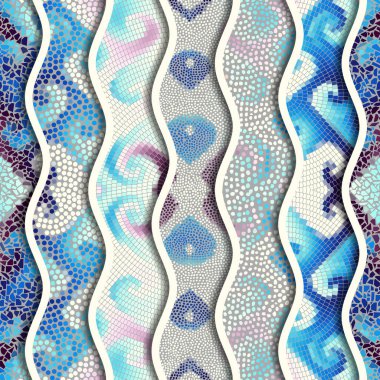 Kabartma dalgalar dekoratif mozaik döşeme desenleri