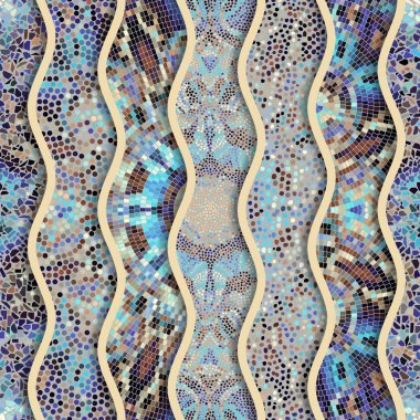 Kabartma dalgalar dekoratif mozaik döşeme desenleri