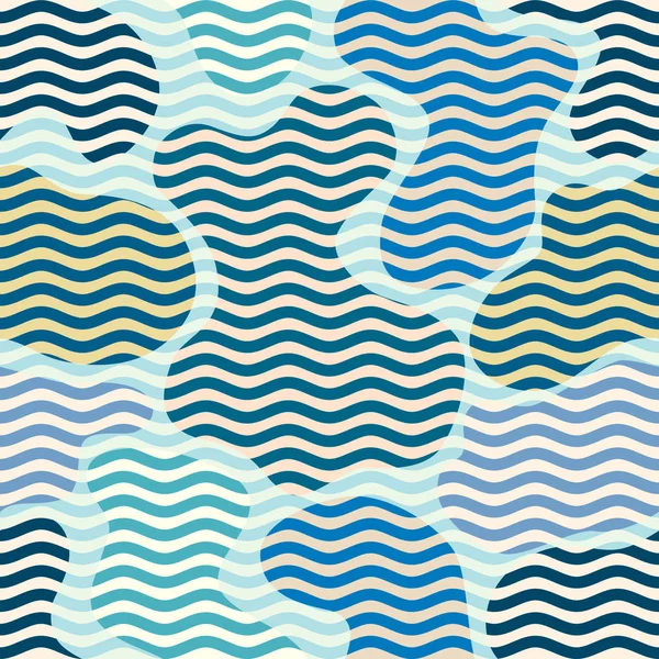 Blauwe golven patroon in patchwork stijl. — Stockvector