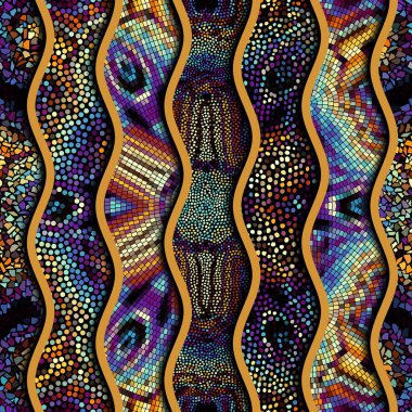 Kabartma dalgalar dekoratif mozaik döşeme desenleri