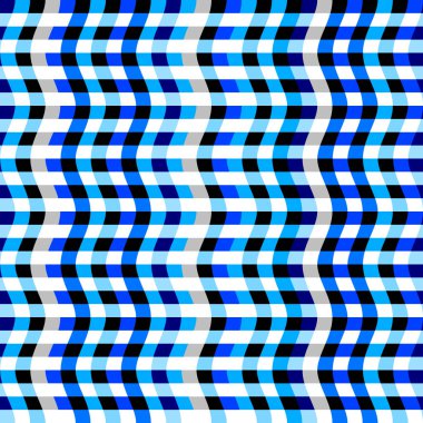 Yatay mavi şeritler desende bir patchwork kolaj stili.