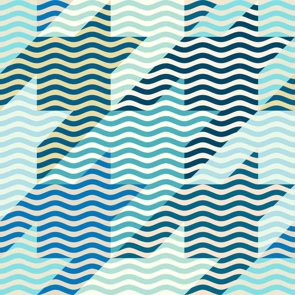 Padrão de ondas azuis em estilo patchwork. Ilustração vetorial . — Vetor de Stock