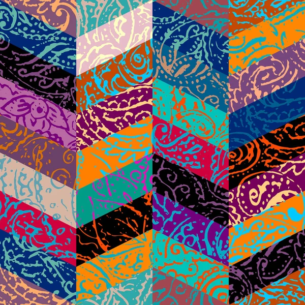 Grunge paisley pattern in collage patchwork style. — Stock Vector