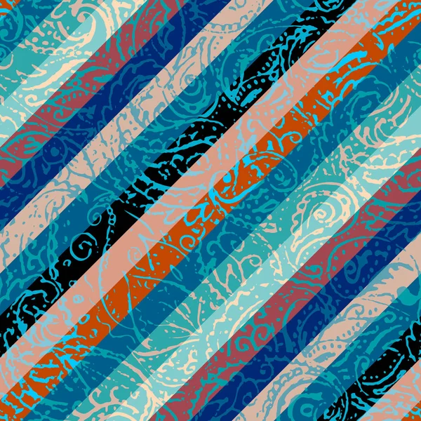 Grunge paisley mönster i collage patchwork stil. — Stock vektor