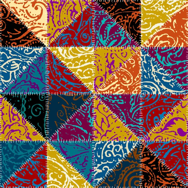 Grunge Paisley-Muster im Collage-Patchwork-Stil. — Stockvektor