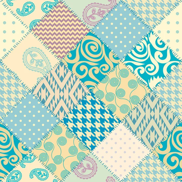 Patchwork textiel patroon. Naadloze quiltontwerp achtergrond. — Stockvector