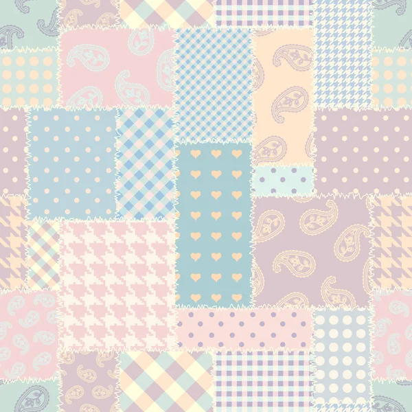 Patchwork textiel patroon. Naadloze quiltontwerp achtergrond. — Stockvector