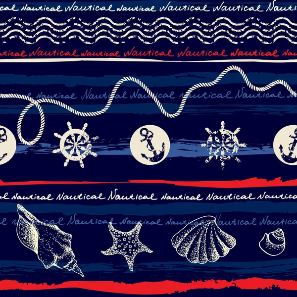 Голубые волны и рисунок рук в морском стиле . — стоковый вектор