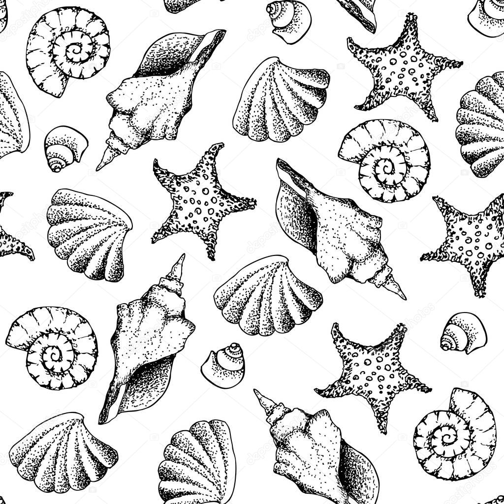 Seamless pattern. Hand draw in marine style.