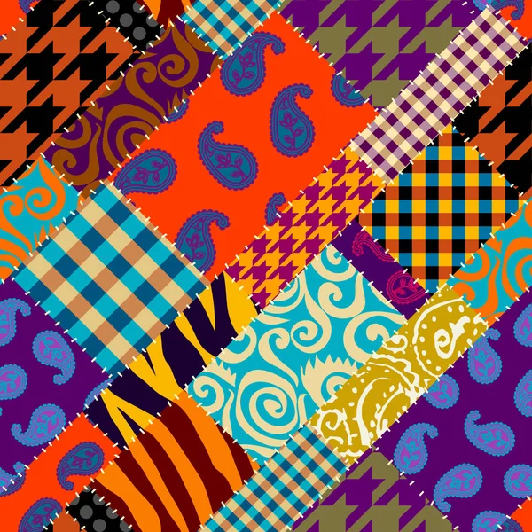 Patrón textil patchwork. Fondo de diseño de acolchado sin costuras. — Vector de stock