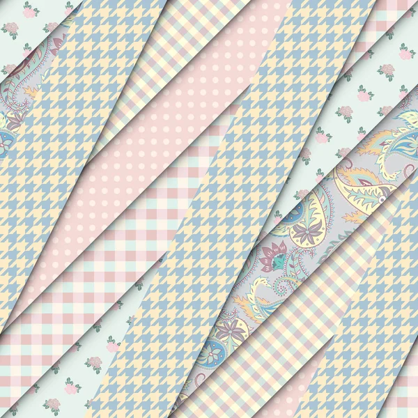 Patchwork padrão têxtil. Fundo de design de acolchoamento sem costura. — Vetor de Stock