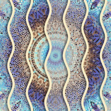 Kabartma dalgalar dekoratif mozaik döşeme desenleri