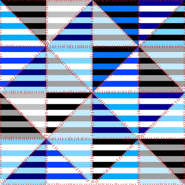 Horizontale blauwe stroken patroon in een lappendeken collage stijl. — Stockvector