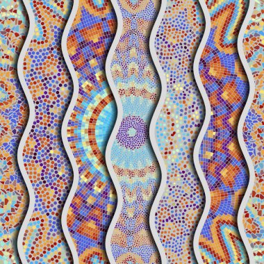 Kabartma dalgalar dekoratif mozaik döşeme desenleri