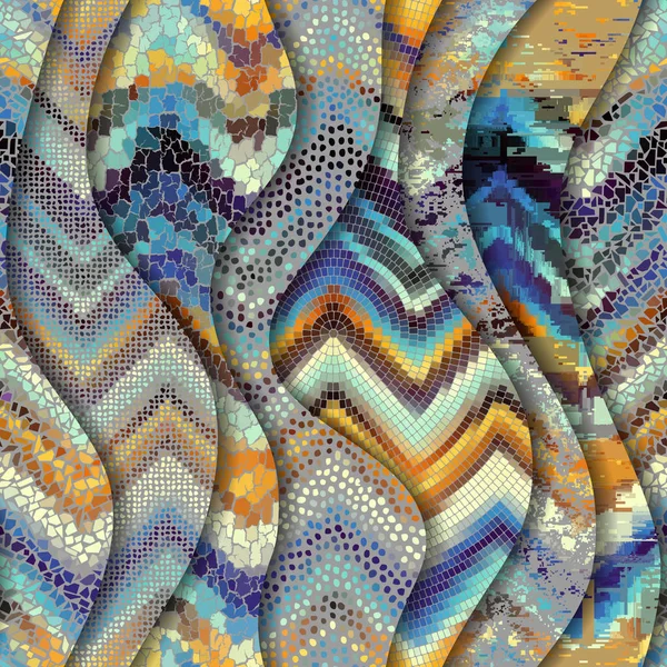 Ondes de soulagement de motifs de carreaux de mosaïque ornementale — Image vectorielle