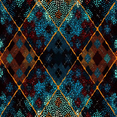 Farklı karo dokularda eşkenar dörtgenlerin mozaik sanat deseni. Dikişsiz vektör.