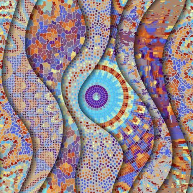 Kabartma dalgalar dekoratif mozaik döşeme desenleri