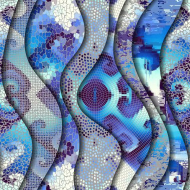 Kabartma dalgalar dekoratif mozaik döşeme desenleri