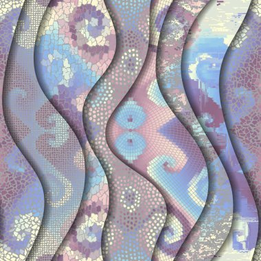 Kabartma dalgalar dekoratif mozaik döşeme desenleri