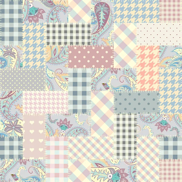 Patchwork textiel patroon. Naadloze quiltontwerp achtergrond. — Stockvector