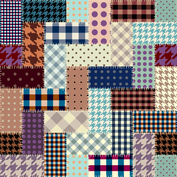 Patchwork textiel patroon. Naadloze quiltontwerp achtergrond. — Stockvector