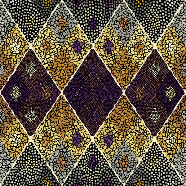 Padrão de arte mosaico de losangos de diferentes texturas de azulejos. vector sem costura . — Vetor de Stock