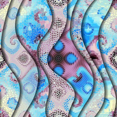 Kabartma dalgalar dekoratif mozaik döşeme desenleri