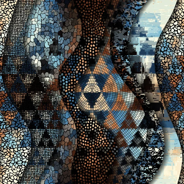 Olas de relieve de patrones de mosaico ornamentales — Archivo Imágenes Vectoriales