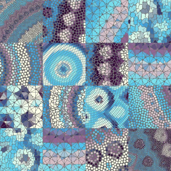 Mozaïekkunst patroon van rechthoeken van verschillende tegel texturen. — Stockvector