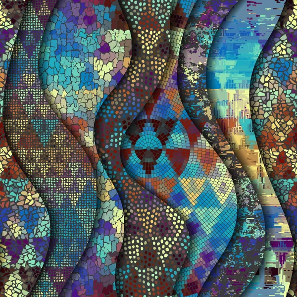 Olas de relieve de patrones de mosaico ornamentales — Vector de stock